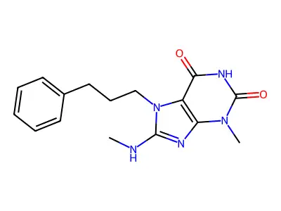 3-methyl-8-(methylamino)-7-(3-phenylpropyl)-1H-purine-2,6(3H,7H)-dione structure