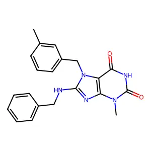 8-(benzylamino)-3-methyl-7-(3-methylbenzyl)-1H-purine-2,6(3H,7H)-dione structure