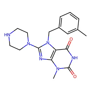 3-Methyl-7-[(3-methylphenyl)methyl]-8-piperazin-1-ylpurine-2,6-dione structure