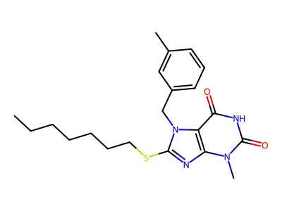 8-(heptylsulfanyl)-3-methyl-7-(3-methylbenzyl)-3,7-dihydro-1H-purine-2,6-dione structure