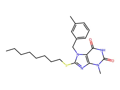 3-Methyl-7-[(3-methylphenyl)methyl]-8-octylsulfanylpurine-2,6-dione structure