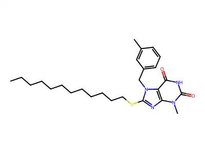 8-(dodecylsulfanyl)-3-methyl-7-(3-methylbenzyl)-3,7-dihydro-1H-purine-2,6-dione structure
