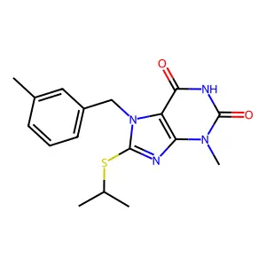 8-(isopropylthio)-3-methyl-7-(3-methylbenzyl)-1H-purine-2,6(3H,7H)-dione structure