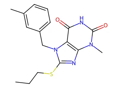 3-methyl-7-(3-methylbenzyl)-8-(propylthio)-1H-purine-2,6(3H,7H)-dione structure