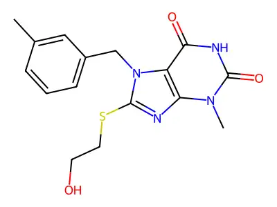 8-((2-hydroxyethyl)thio)-3-methyl-7-(3-methylbenzyl)-1H-purine-2,6(3H,7H)-dione structure
