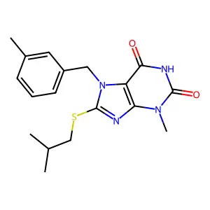 8-(isobutylthio)-3-methyl-7-(3-methylbenzyl)-1H-purine-2,6(3H,7H)-dione structure
