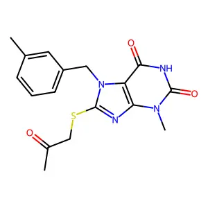 3-methyl-7-(3-methylbenzyl)-8-((2-oxopropyl)thio)-1H-purine-2,6(3H,7H)-dione structure