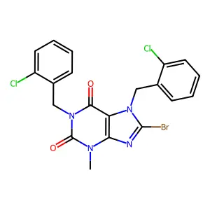 8-bromo-1,7-bis(2-chlorobenzyl)-3-methyl-3,7-dihydro-1H-purine-2,6-dione structure