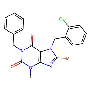 1-benzyl-8-bromo-7-(2-chlorobenzyl)-3-methyl-3,7-dihydro-1H-purine-2,6-dione structure
