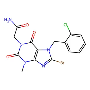 2-[8-Bromo-7-[(2-chlorophenyl)methyl]-3-methyl-2,6-dioxopurin-1-yl]acetamide structure