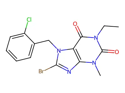 8-bromo-7-[(2-chlorophenyl)methyl]-1-ethyl-3-methyl-purine-2,6-dione structure