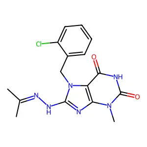 7-[(2-chlorophenyl)methyl]-3-methyl-8-(2-propan-2-ylidenehydrazinyl)purine-2,6-dione structure