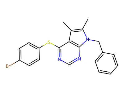 7-benzyl-4-[(4-bromophenyl)sulfanyl]-5,6-dimethyl-7H-pyrrolo[2,3-d]pyrimidine structure