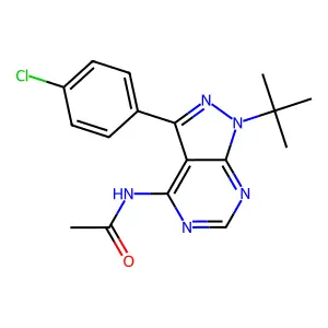 N-[1-tert-butyl-3-(4-chlorophenyl)pyrazolo[3,4-d]pyrimidin-4-yl]acetamide structure