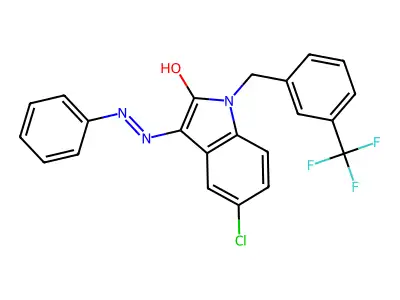 5-chloro-1-[3-(trifluoromethyl)benzyl]-1H-indole-2,3-dione 3-(N-phenylhydrazone) structure