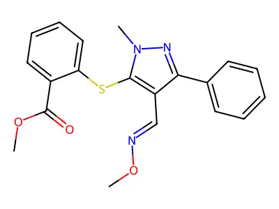 Methyl 2-[4-(methoxyiminomethyl)-1-methyl-3-phenylpyrazol-5-yl]sulfanylbenzoate structure