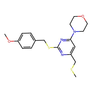 4-{2-[(4-methoxybenzyl)sulfanyl]-6-[(methylsulfanyl)methyl]-4-pyrimidinyl}morpholine structure