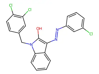 1-(3,4-dichlorobenzyl)-1H-indole-2,3-dione 3-[N-(3-chlorophenyl)hydrazone] structure