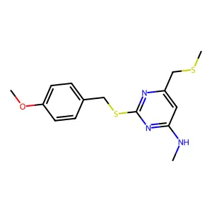 N-{2-[(4-methoxybenzyl)sulfanyl]-6-[(methylsulfanyl)methyl]-4-pyrimidinyl}-N-methylamine structure