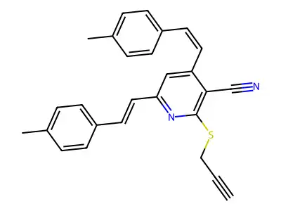 4,6-Bis[2-(4-methylphenyl)ethenyl]-2-prop-2-ynylsulfanylpyridine-3-carbonitrile structure
