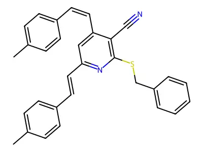 2-Benzylsulfanyl-4,6-bis[2-(4-methylphenyl)ethenyl]pyridine-3-carbonitrile structure