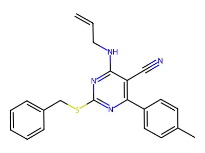 4-(Allylamino)-2-(benzylsulfanyl)-6-(4-methylphenyl)-5-pyrimidinecarbonitrile structure
