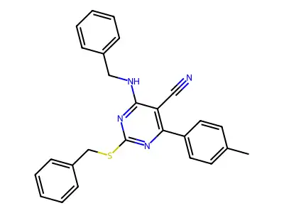 4-(Benzylamino)-2-benzylsulfanyl-6-(4-methylphenyl)pyrimidine-5-carbonitrile structure