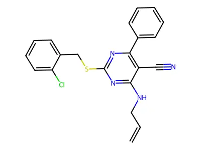 4-(Allylamino)-2-[(2-chlorobenzyl)sulfanyl]-6-phenyl-5-pyrimidinecarbonitrile structure