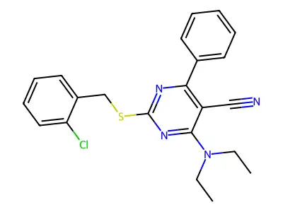 2-[(2-Chlorobenzyl)sulfanyl]-4-(diethylamino)-6-phenyl-5-pyrimidinecarbonitrile structure