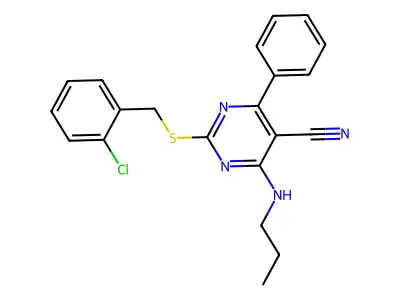 2-[(2-Chlorobenzyl)sulfanyl]-4-phenyl-6-(propylamino)-5-pyrimidinecarbonitrile structure