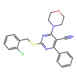 2-[(2-Chlorobenzyl)sulfanyl]-4-morpholino-6-phenyl-5-pyrimidinecarbonitrile structure