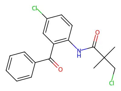 N-(2-benzoyl-4-chlorophenyl)-3-chloro-2,2-dimethylpropanamide structure