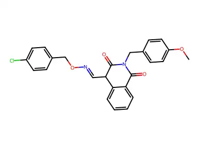 4-[(4-chlorophenyl)methoxyiminomethyl]-2-[(4-methoxyphenyl)methyl]-4H-isoquinoline-1,3-dione structure