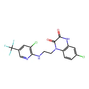 6-chloro-1-(2-{[3-chloro-5-(trifluoromethyl)-2-pyridinyl]amino}ethyl)-1,4-dihydro-2,3-quinoxalinedione structure