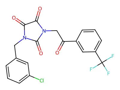 1-[(3-chlorophenyl)methyl]-3-{2-oxo-2-[3-(trifluoromethyl)phenyl]ethyl}imidazolidine-2,4,5-trione structure