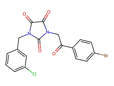 1-[2-(4-bromophenyl)-2-oxoethyl]-3-[(3-chlorophenyl)methyl]imidazolidine-2,4,5-trione structure