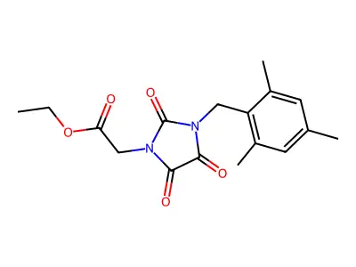 Ethyl 2-[3-(mesitylmethyl)-2,4,5-trioxo-1-imidazolidinyl]acetate structure