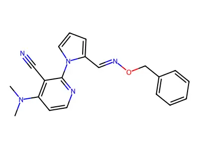 2-(2-{[(benzyloxy)imino]methyl}-1H-pyrrol-1-yl)-4-(dimethylamino)nicotinonitrile structure