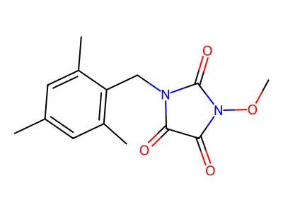 1-(mesitylmethyl)-3-methoxy-1H-imidazole-2,4,5(3H)-trione structure