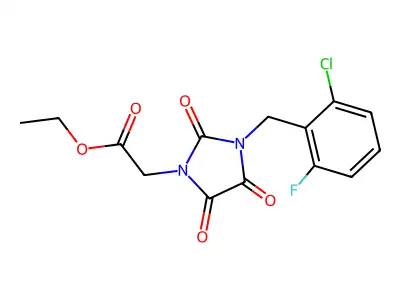 Ethyl 2-[3-(2-chloro-6-fluorobenzyl)-2,4,5-trioxo-1-imidazolidinyl]acetate structure