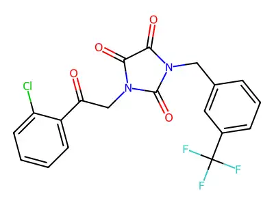1-[2-(2-chlorophenyl)-2-oxoethyl]-3-{[3-(trifluoromethyl)phenyl]methyl}imidazolidine-2,4,5-trione structure