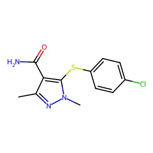 5-[(4-chlorophenyl)sulfanyl]-1,3-dimethyl-1H-pyrazole-4-carboxamide structure