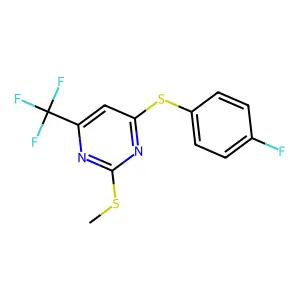 4-Fluorophenyl 2-(methylsulfanyl)-6-(trifluoromethyl)-4-pyrimidinyl sulfide structure
