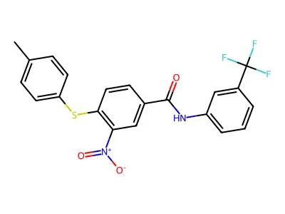 4-(4-methylphenyl)sulfanyl-3-nitro-N-[3-(trifluoromethyl)phenyl]benzamide structure