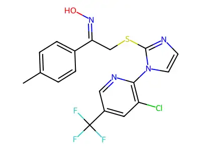 2-({1-[3-chloro-5-(trifluoromethyl)-2-pyridinyl]-1H-imidazol-2-yl}sulfanyl)-1-(4-methylphenyl)-1-ethanone oxime structure