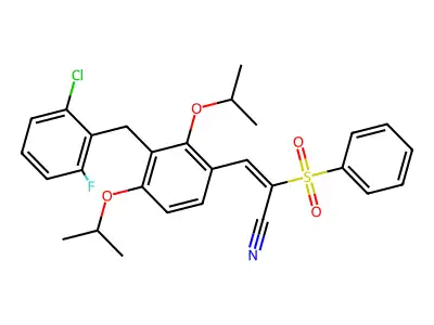 (E)-3-[3-(2-chloro-6-fluorobenzyl)-2,4-diisopropoxyphenyl]-2-(phenylsulfonyl)-2-propenenitrile structure