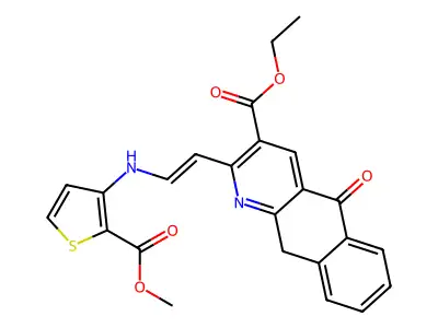 ethyl 2-(2-{[2-(methoxycarbonyl)-3-thienyl]amino}vinyl)-5-oxo-5,10-dihydrobenzo[g]quinoline-3-carboxylate structure