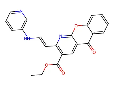 ethyl 5-oxo-2-[2-(3-pyridinylamino)vinyl]-5H-chromeno[2,3-b]pyridine-3-carboxylate structure