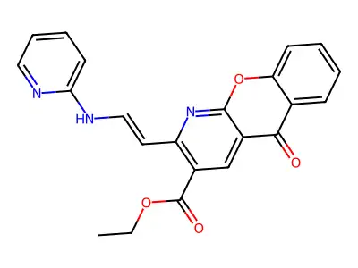ethyl 5-oxo-2-[2-(2-pyridinylamino)vinyl]-5H-chromeno[2,3-b]pyridine-3-carboxylate structure
