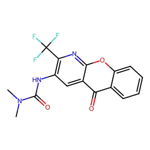 N,N-dimethyl-N'-[5-oxo-2-(trifluoromethyl)-5H-chromeno[2,3-b]pyridin-3-yl]urea structure